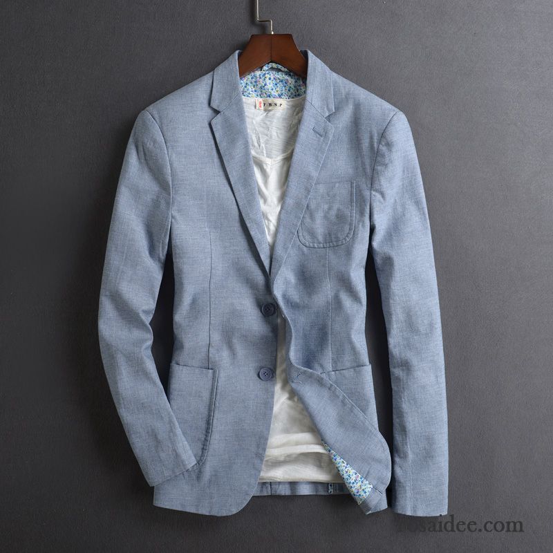 Blauer Slim Fit Blazer Schlank Baumwolle Atmungsaktiv Trend Hell Herren Dünn Feder Blau Anzüg Freizeit Überzieher Mantel Herbst Kostüm Billig