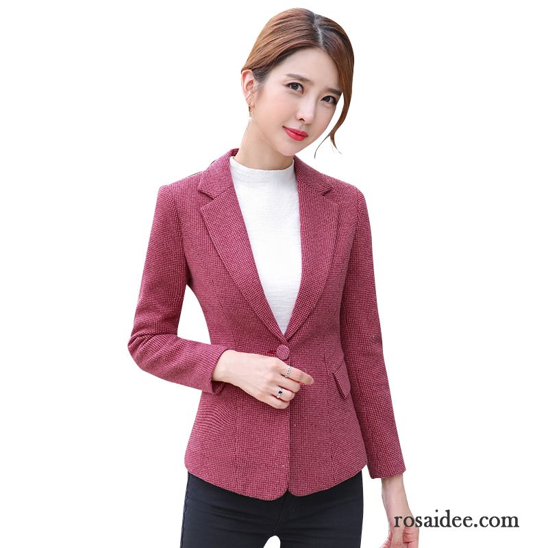 Blazer Damen Dünn Anzüge Neu Mode Gitter Überzieher Rosa Rot