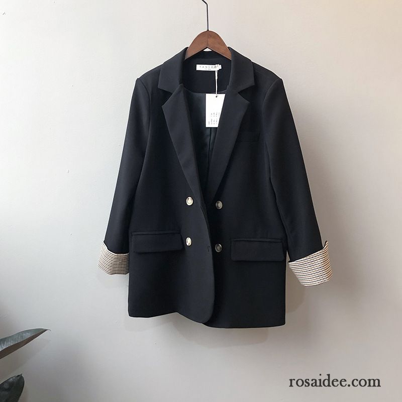 Blazer Damen Freizeit Trend Feder Überzieher Retro Schaltflächen Sortieren Schwarz Rot