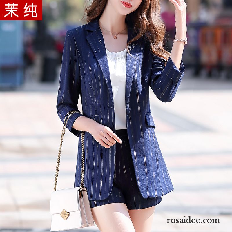 Blazer Damen Überzieher Streifen Kostüm Sommer Mode Temperament Blau Schwarz Rot