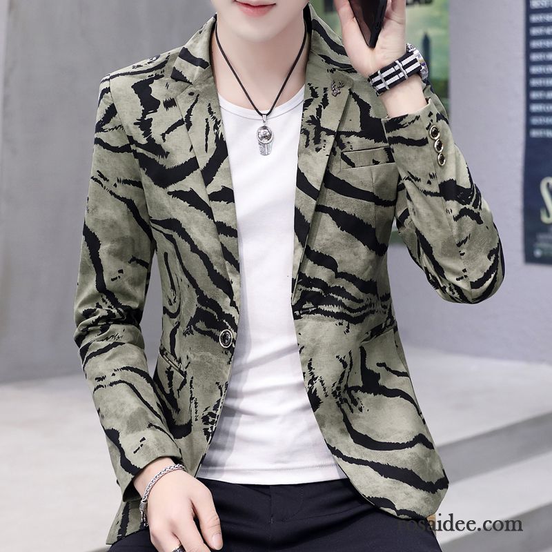 Blazer Herren Neu Anzüg Feder Trend Kleider Überzieher Camouflage Grün