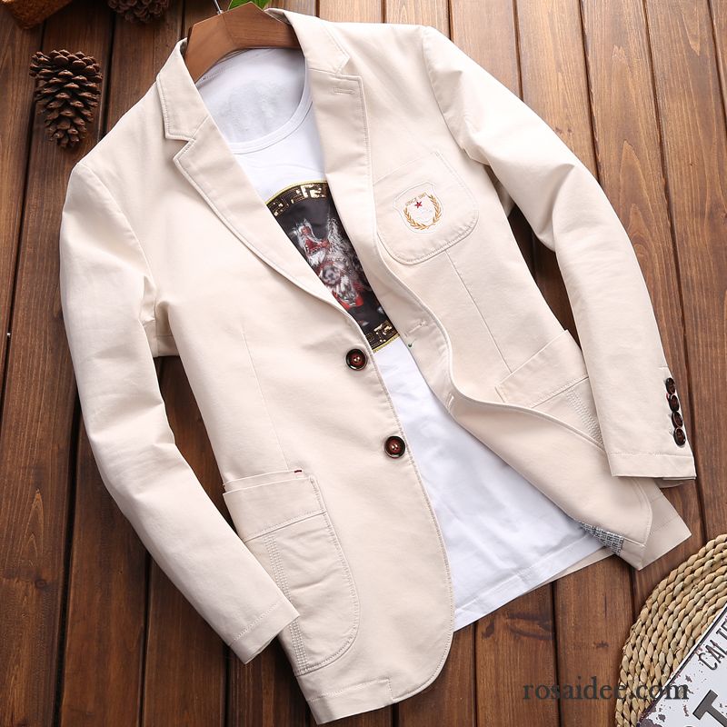 Blazer Herren Schlank Mantel Anzüg Herbst Dünn Jacke Weiß Beige