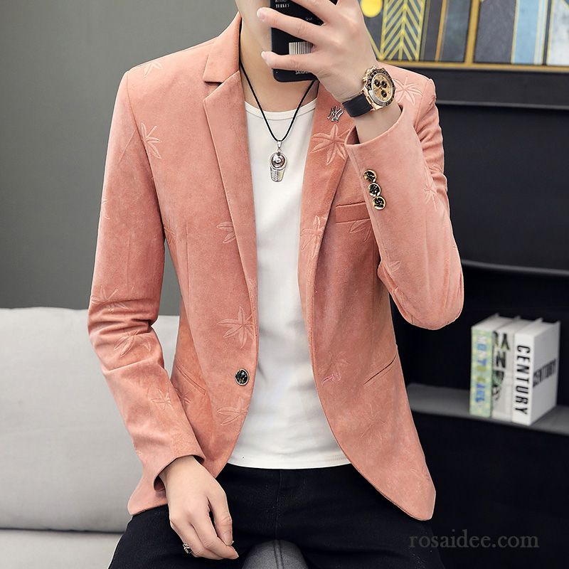 Blazer Herren Trend Anzüg Kostüm Freizeit Mode Überzieher Rosa Rot