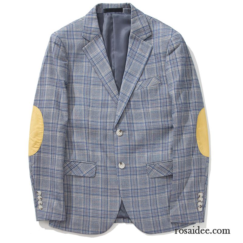 Blazer Kaufen Günstig Anzüg Winter Retro Grau Trend Blazer Herren Patch Gitter Überzieher Herbst Schlank Original