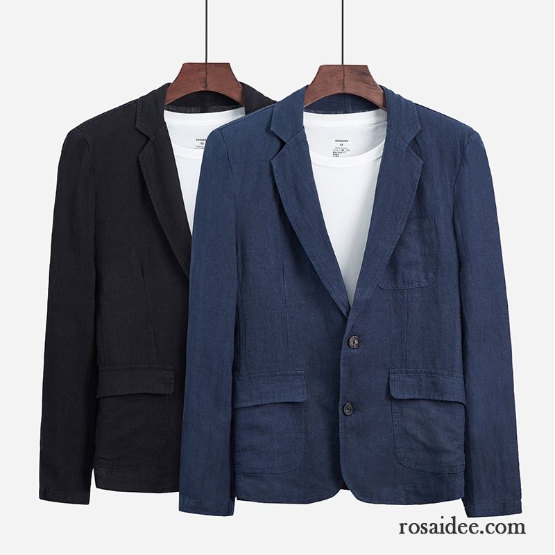 Blazer Weste Blau Herren Überzieher Jugend Kostüm Dünn Herbst Blau Mantel Schlank Herren Anzüg Baumwolle Günstig