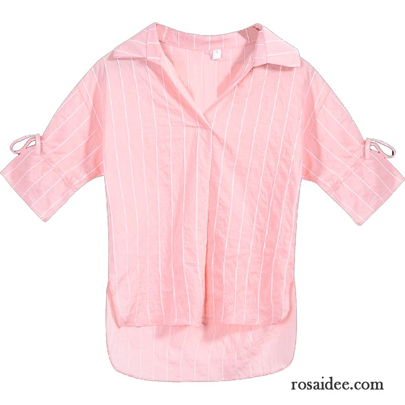 Blusen Damen Schnürung Sommer Streifen Mode Mantel Horn Rosa