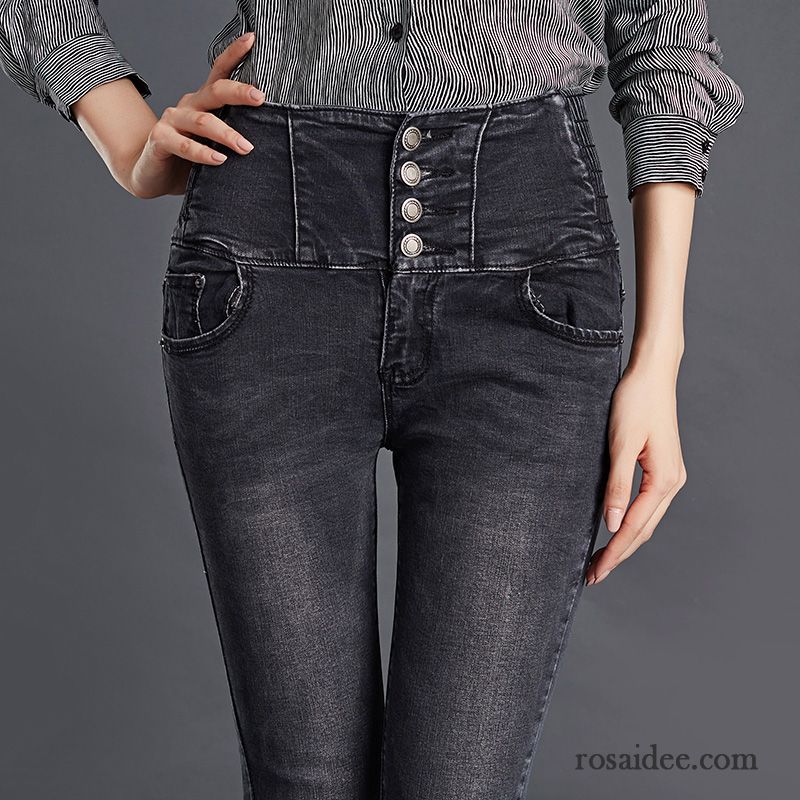 Bootcut Jeans Schwarz Damen Große Größe Hose Jeans Elastisch Damen Dünn Enger Schnallen Herbst Hohe Taille Fest Neu Trend Feder Bleistift Hose Billig