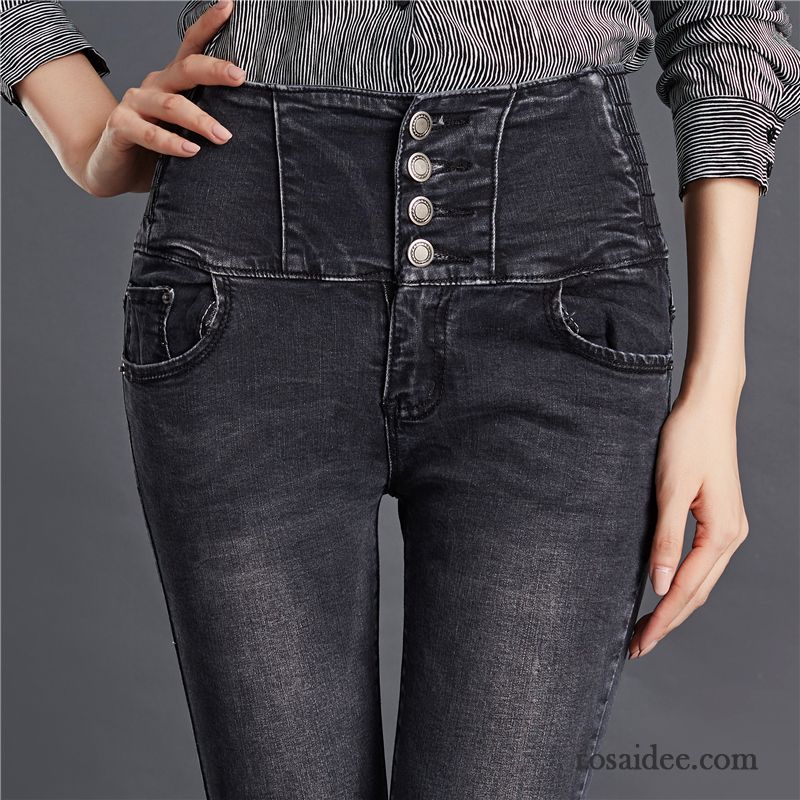 Bunte Jeans Damen Dünn Herbst Hose Elastisch Hohe Taille Feder Damen Schaltflächen Sortieren Bleistift Hose Trend Jeans