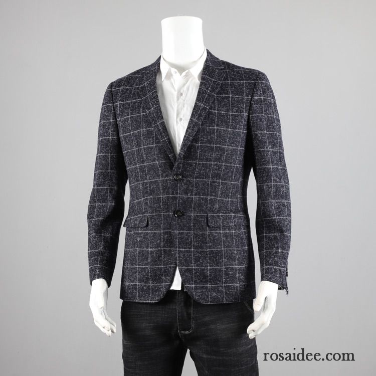 Casual Blazer Herren Winter Blau Überzieher Herbst Kostüm Wolle Herren Trend Blazer Dick Gitter Mantel Anzüg Billig