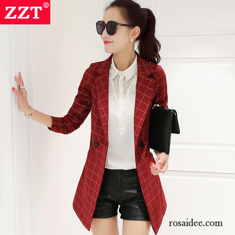 Chiffon Blazer Hellblau Gitter Überzieher Schlank Langer Abschnitt Anzüge Herbst Lange Ärmel Damen Neu Blazer Günstig