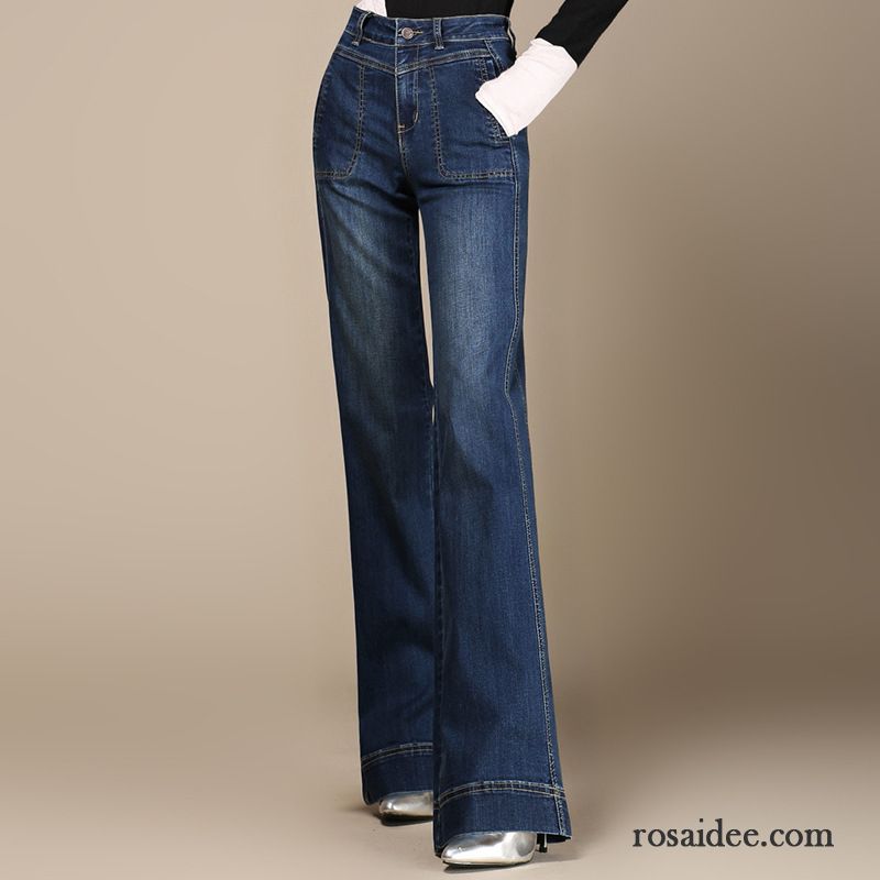 Damen Jeans Lange Größen Weites Bein Groß Große Größe Herbst Hohe Taille Spleißen Ausgestellte Jeans Winter Damen Elastisch Verdickung