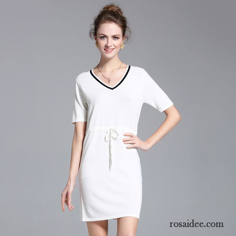 Damen Kleid Schwarz Weiß Strickkleid Damen Schlank Marke Schönheit Weiß Stricken Neu