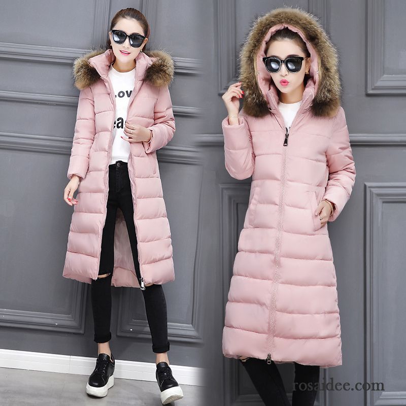 Daunenjacke Damen Mit Kapuze Rosa Baumwollgepolsterte Winter Baumwolle Verdickung Langer Abschnitt Überzieher Damen Neu