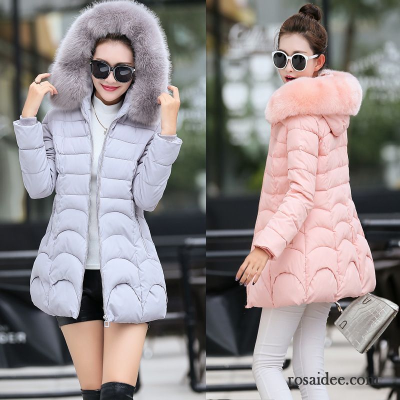 Daunenjacke Damen Warm Schlank Überzieher Großer Pelzkragen Dünn Langer Abschnitt Luxuriös Verdickung Winter Heißer Art Damen Baumwolle Billig