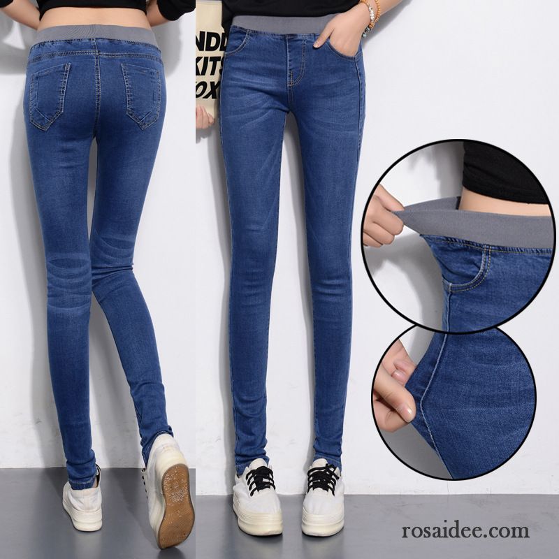 Destroyed Jeans Große Größen Damen Neu Dünn Herbst Jeans Elastisch Schlank Middle Waisted Hose Trend Schmales Bein Billig