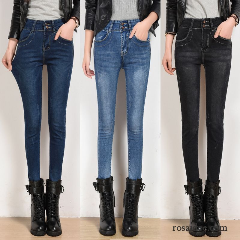 Dunkelblaue Damen Jeans Damen Jeans Dünn Schaltflächen Sortieren Hohe Taille Heißer Verkauf Heißer Art Hose Marke Billig