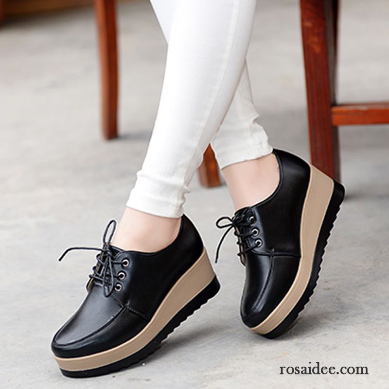 Exklusive Schuhe Online Casual Damen Neue Schnürschuhe Mode Plateauschuhe England Herbst Lederschuhe Feder Dicke Sohle Keilschuhe Günstig