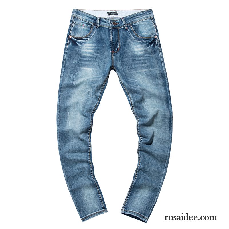 Farbige Jeans Herren Trend Herbst Hose Blau Hell Herren Fest Dünn Schlank Schmales Bein Elastisch Löcher Jeans Rabatt