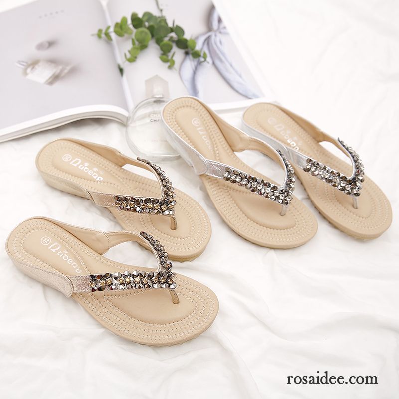 Flip Flops Damen Hausschuhe Neue Sommer Allgleiches Mode Sandfarben Gold