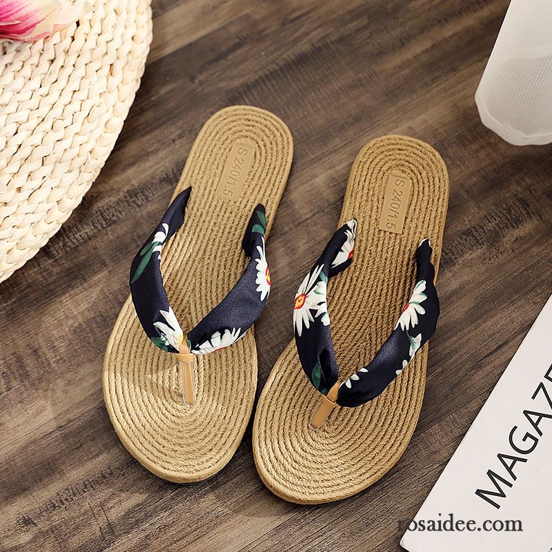 Flip Flops Damen Hausschuhe Sommer Neue Rutschsicher Marineblau Sandfarben