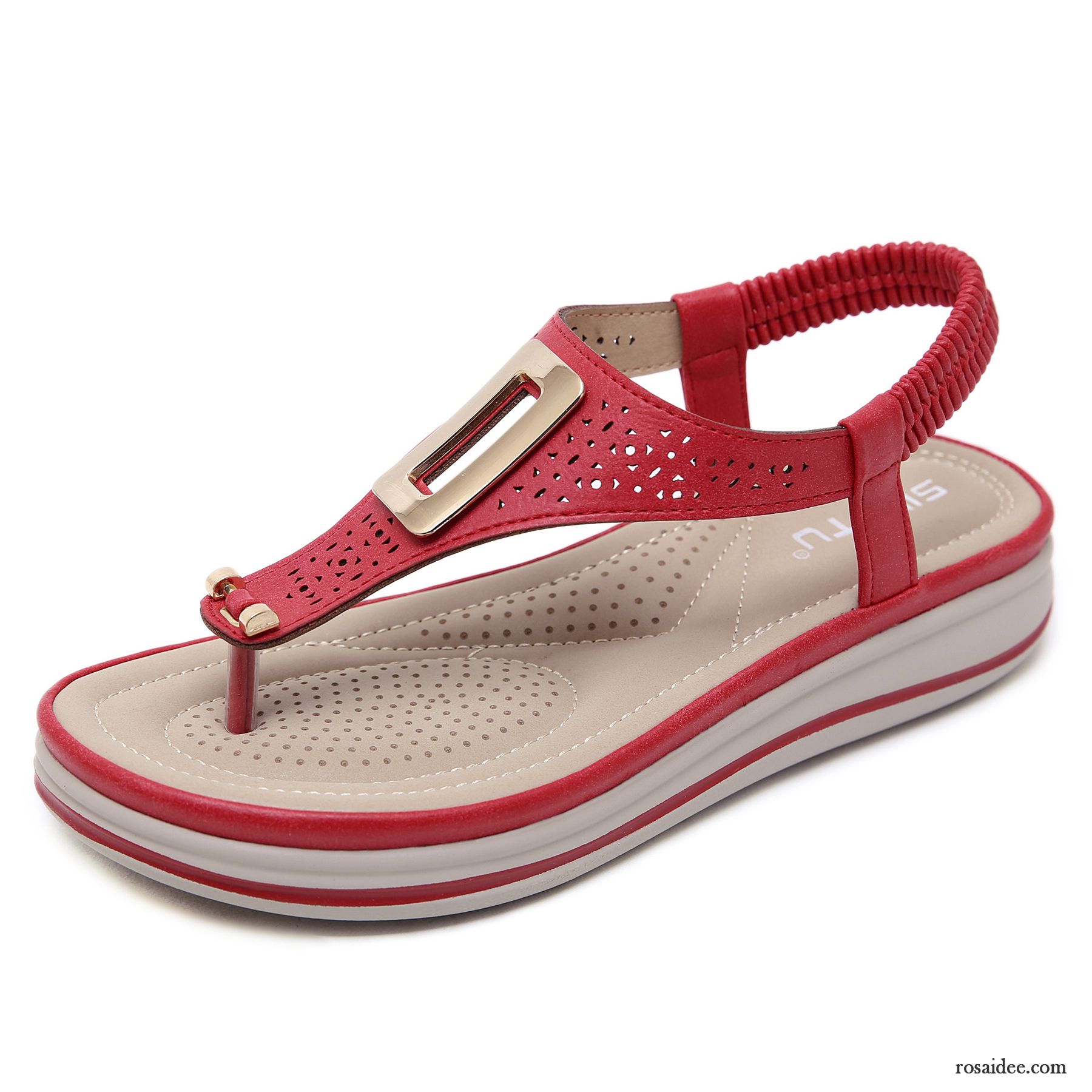 Flip Flops Damen Pantolette Neue Sommer Keilschuhe Dicke Sohle Hausschuhe Sandfarben Rot