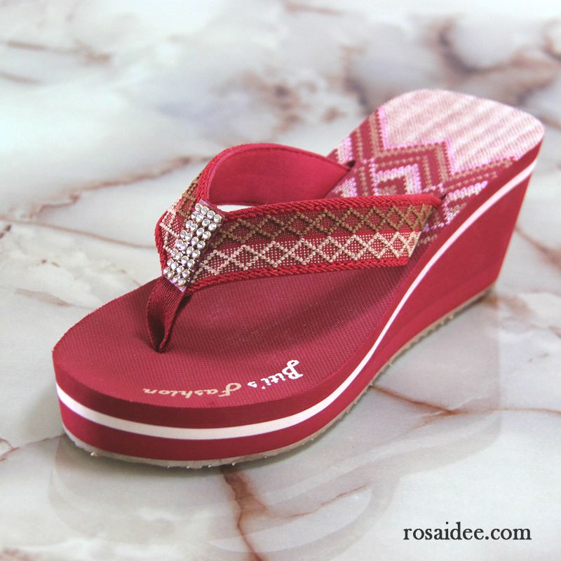 Flip Flops Damen Schuhe Neue Süß Sommer Hausschuhe Dicke Sohle Sandfarben Rot