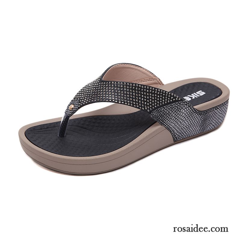 Flip Flops Damen Sommer Gemütlich Rutschsicher Allgleiches Pantolette Mode Sandfarben Schwarz