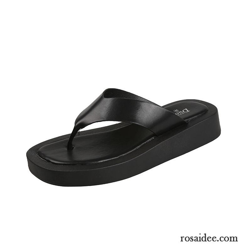 Flip Flops Damen Sommer Hausschuhe Dicke Sohle Erhöht Neue Mode Sandfarben Schwarz