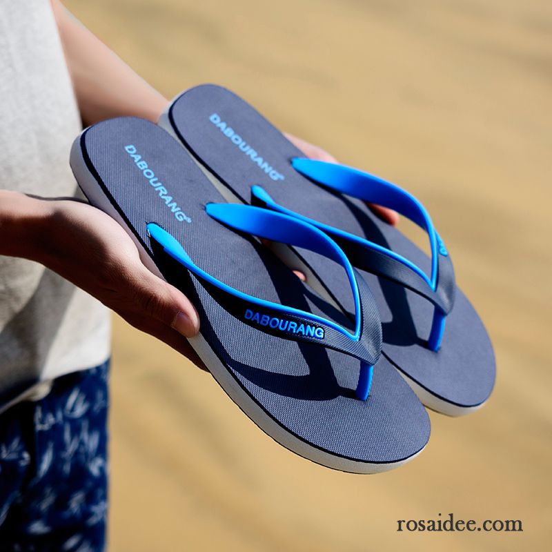 Flip Flops Herren Einfach Rutschsicher Mode Hausschuhe Sommer Trend Sandfarben Blau