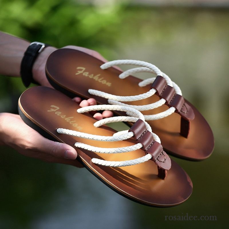 Flip Flops Herren Feder Rutschsicher Trend Sommer Sandalen Persönlichkeit Sandfarben Weiß