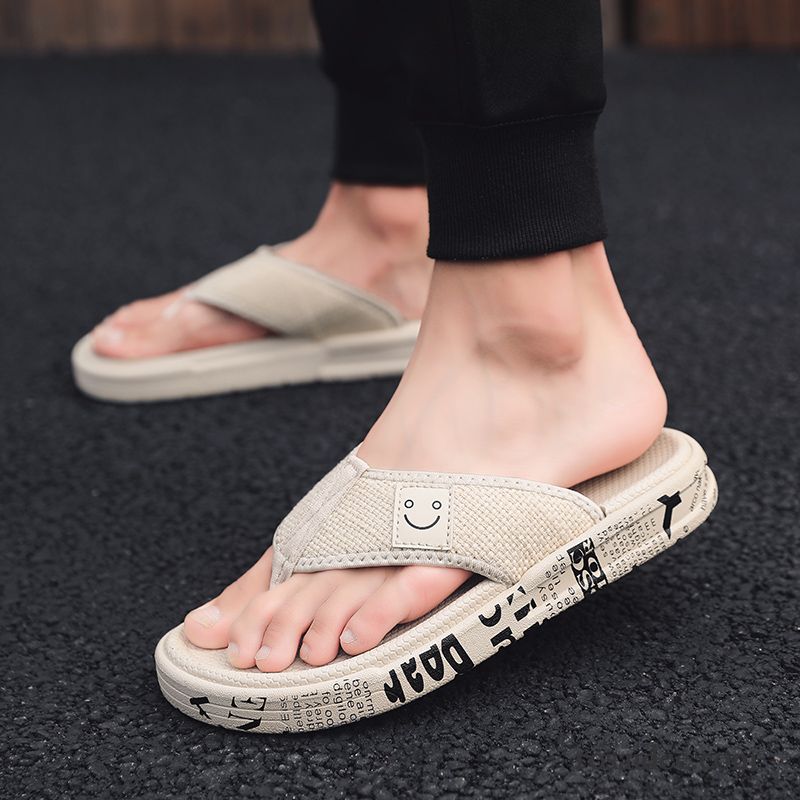 Flip Flops Herren Persönlichkeit Hausschuhe Rutschsicher Faul Sommer Neue Beige Rot