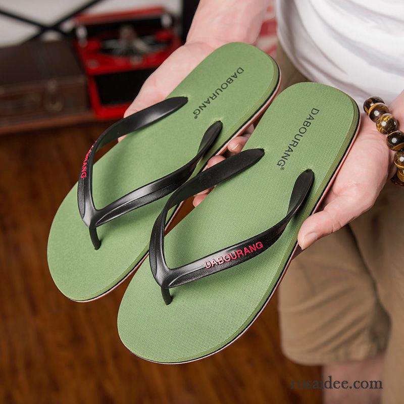 Flip Flops Herren Rutschsicher Pantolette Sommer Große Größe Einfach Casual Grün Sandfarben