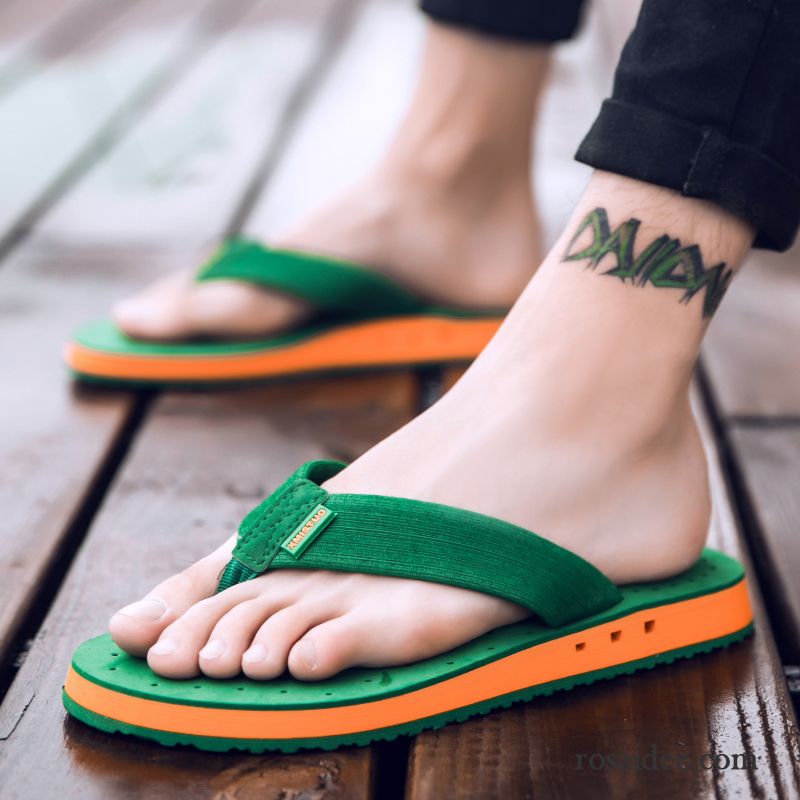 Flip Flops Herren Rutschsicher Sandalen Hausschuhe Persönlichkeit Trend Sommer Grün Sandfarben