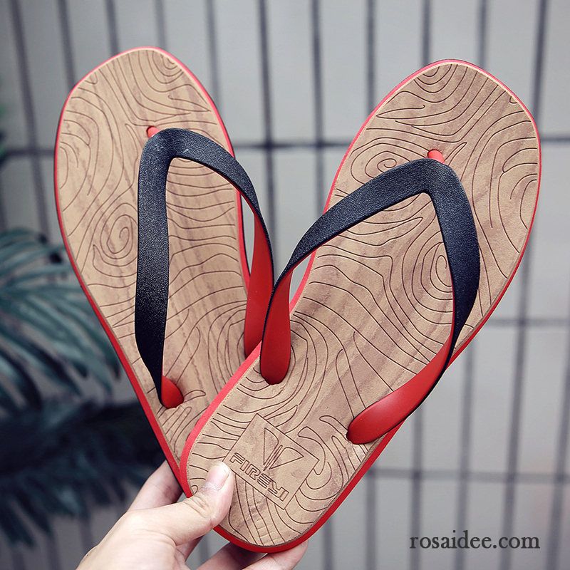 Flip Flops Herren Sommer Rutschsicher Hausschuhe Casual Persönlichkeit Trend Sandfarben Rot