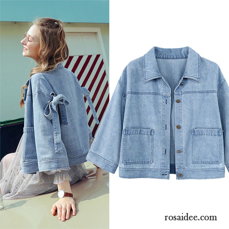 Freizeitjacken Für Damen Jacke Freizeit Neu Trend Überzieher Frisch Damen Herbst Blau Lose Mantel Kurzer Absatz Billig
