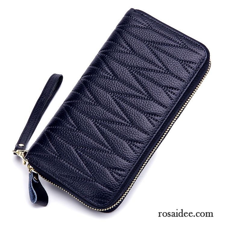 Geldbörse Damen Brieftaschen Kartentaschen Große Kapazität Reißverschluss Echt Leder Clutch Marineblau