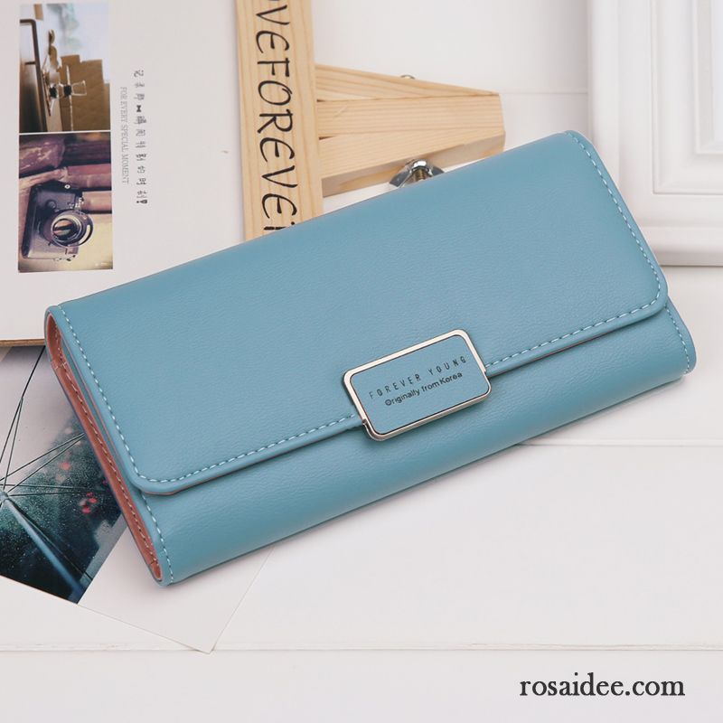 Geldbörse Damen Einfach Drei Falten Schnalle Clutch Neu Brieftaschen Blau