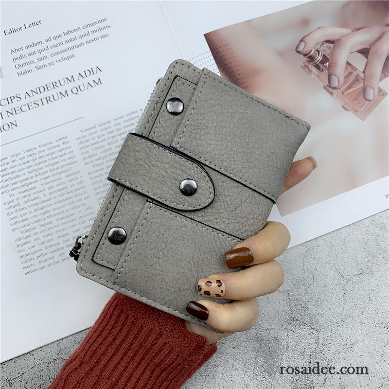 Geldbörse Damen Zwei Falten Einfach Neu Trend Kartentaschen Nubuck Grau