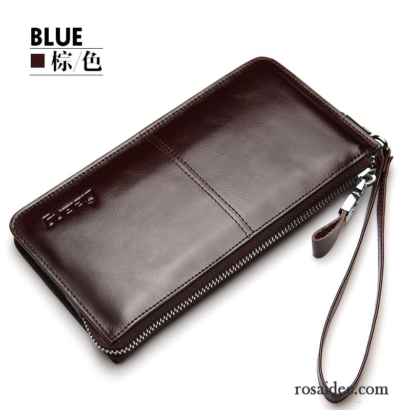 Geldbörse Klammer Rindsleder Echtleder Original Herren Taschen Reißverschluss Vertikaler Schnitt Langer Abschnitt Geldbörse Billig