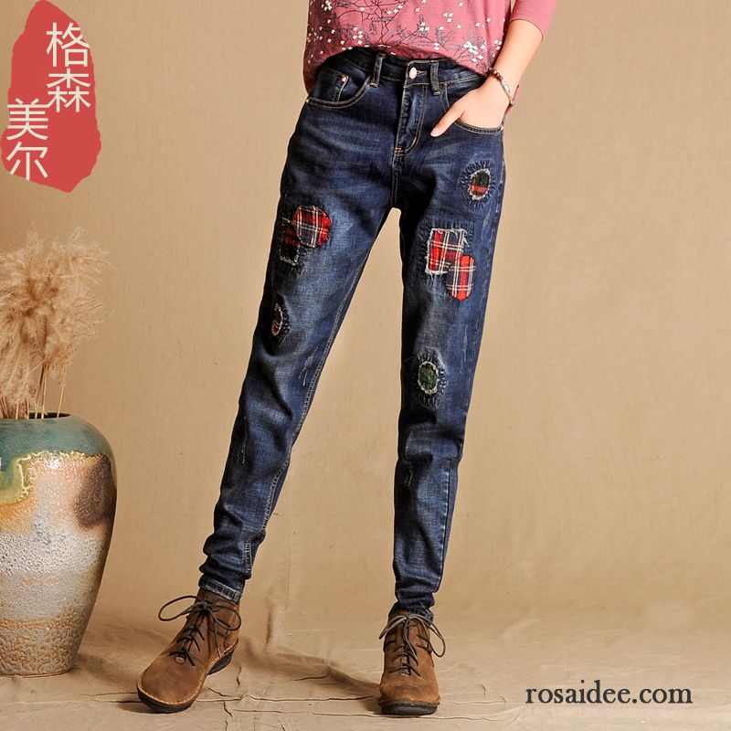 Graue Boyfriend Jeans Damen Patch Fett Lose Herbst Dunkel Jeans Damen Harlan Hose Persönlichkeit Große Größe Billig