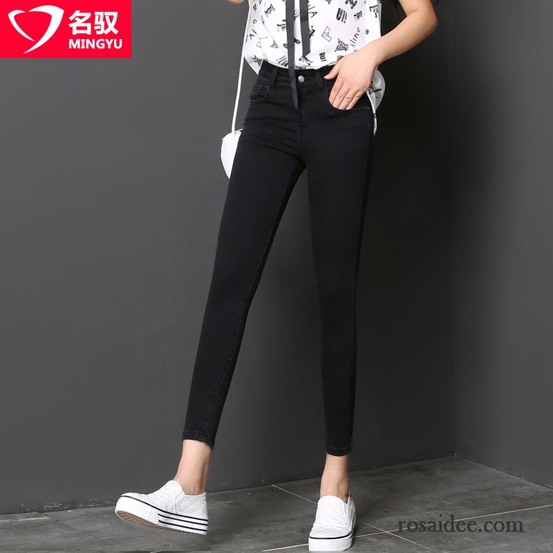 Graue High Waist Jeans Jeans Schüler Bleistift Hose Dünn Neunte Hose Hohe Taille Fest Herbst Damen Schwarz Verkaufen