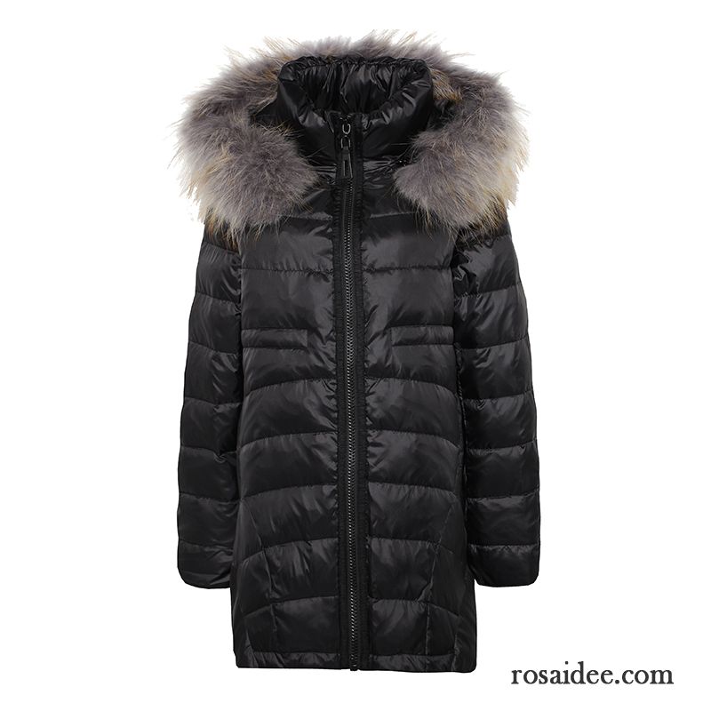 Graue Jacke Damen Schwarz Winter Daunenjacke Damen Ausverkauf Großer Pelzkragen Cape Langer Abschnitt A Schreiben Günstig