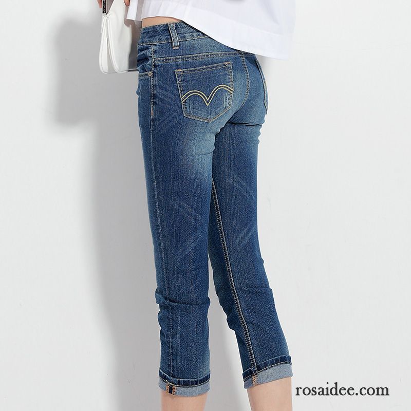 Graue Jeans Damen Straight Sommer Jeans Schlank Freizeit Geschnittene Hose Dünn Damen Kurze Hose Elastisch