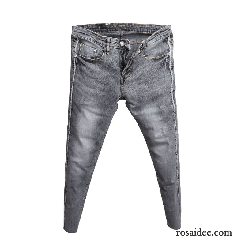 Graue Jeans Herren Persönlichkeit Retro Entwurf Dünn Grau Waschen Trend Neunte Hose Rand Schlank Herren