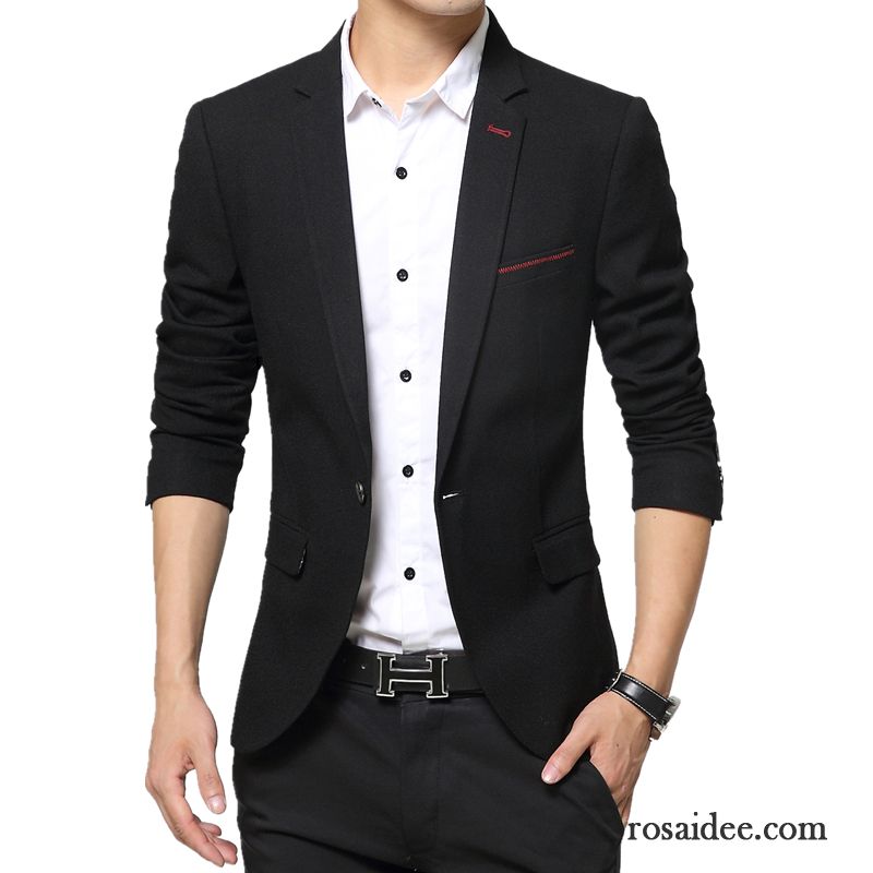 Grauer Blazer Herren Freizeit Schwarz Dünn Neu Schlank Mantel Herbst Baumwolle Trend Kostüm Rein Herren Anzugjacke Verkaufen