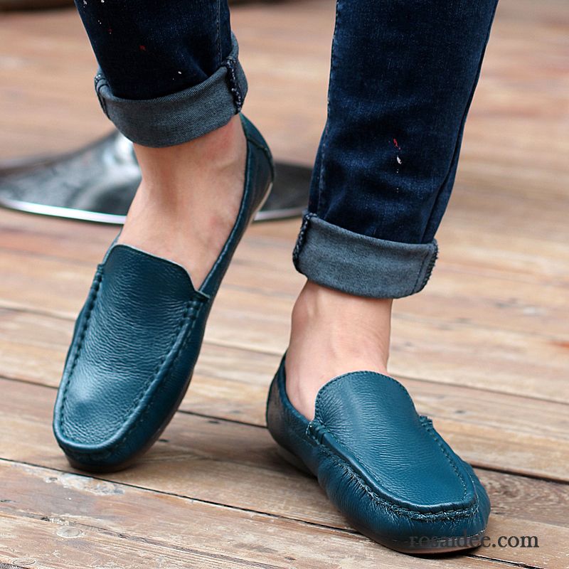 Große Schuhe Herren Tief Slip-on Echtleder Neue Herbst Faul Blau Weiß Casual Herren Atmungsaktiv Schuhe Fahrschuhe Kaufen