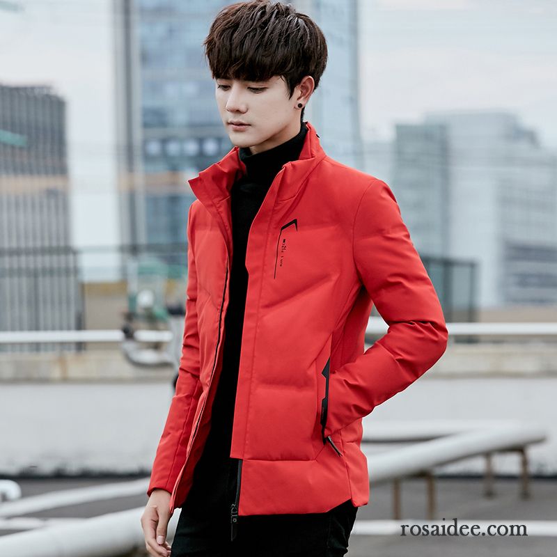 Grüne Winterjacke Herren Winterkleidung Herren Dünn Trend Rote Schlank Kurzer Absatz Daunenjacke Überzieher Jugend Neu Billig