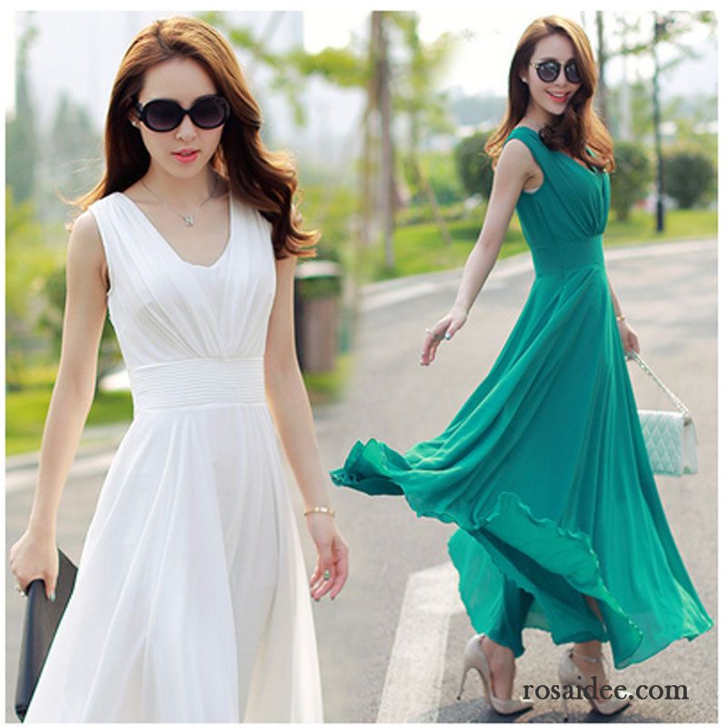 Grünes Kleid Damen Neu Mode Strand Temperament Langer Rock Große Größe Damen Chiffon Schlank Kleider Trend Sommer Günstig