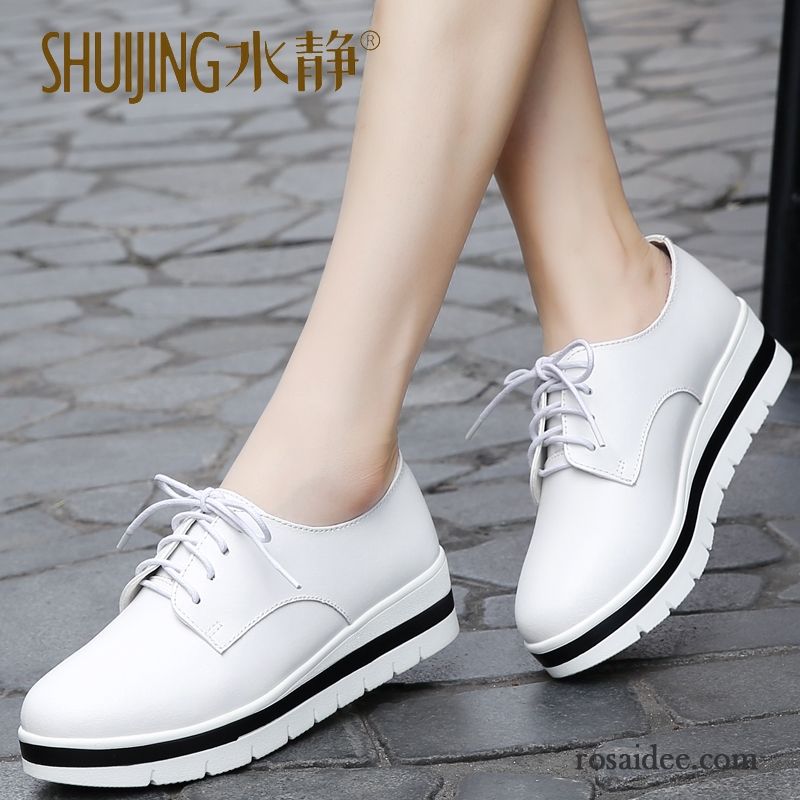 Günstige Schuhe Damen Feder Schuhe Schnürschuhe Casual Weiß Herbst Schüler Damen Neue Dicke Sohle England Lederschuhe