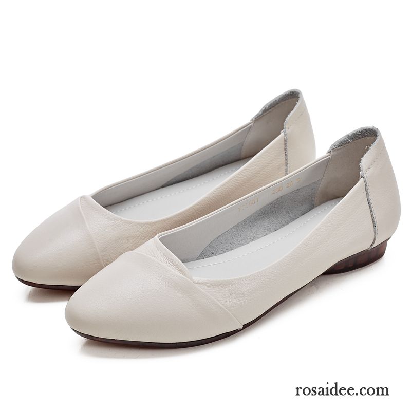 Halbschuhe Damen Allgleiches Flache Große Größe Schnürschuhe Weiche Sohle Echtleder Weiß Beige